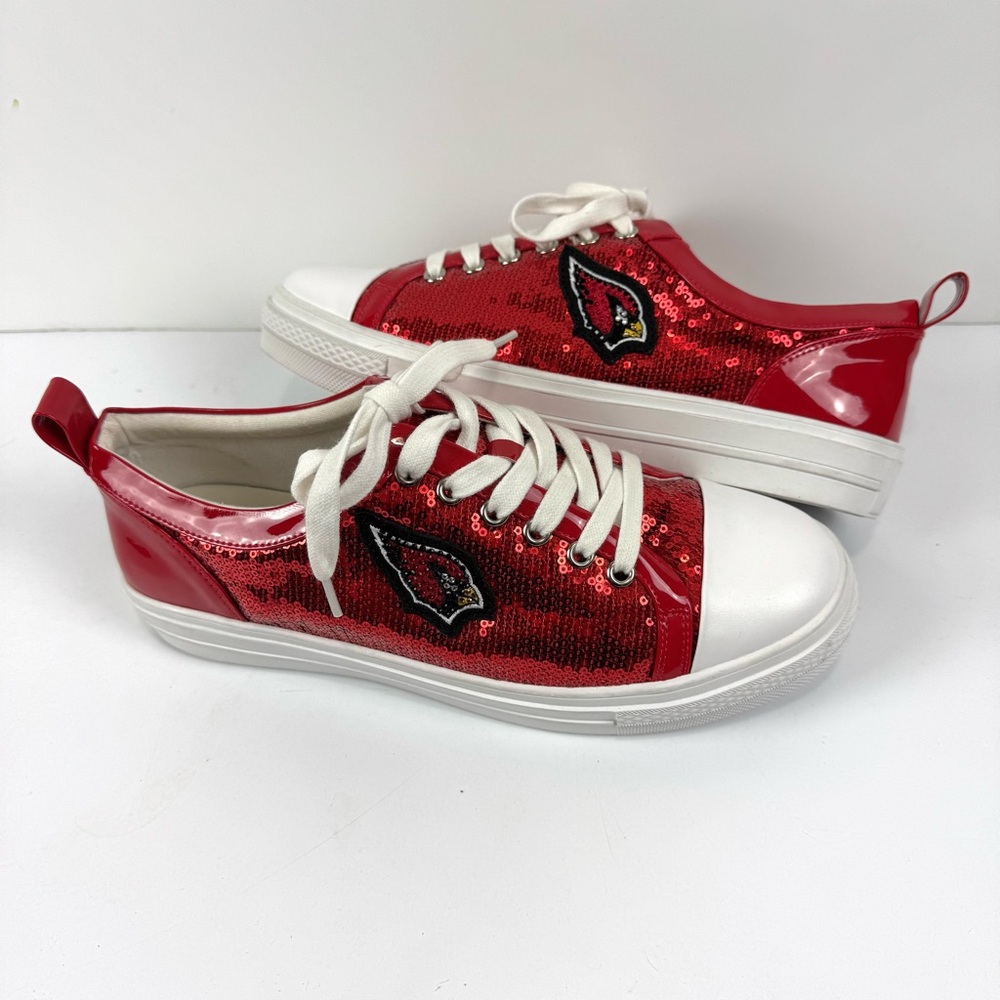 NEW Arizona Cardinals Team Women's Sz 11 Cuce Cardinal Red White Sequin Sneakers